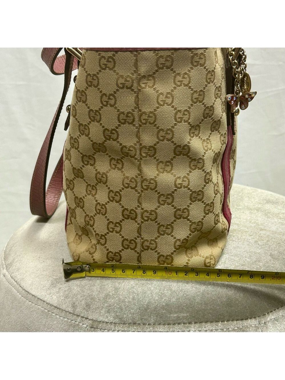 Gucci Authentic Pink Tan brown monogram GG Canvas Jolicoeur tote bag purse - Picture 7 of 17